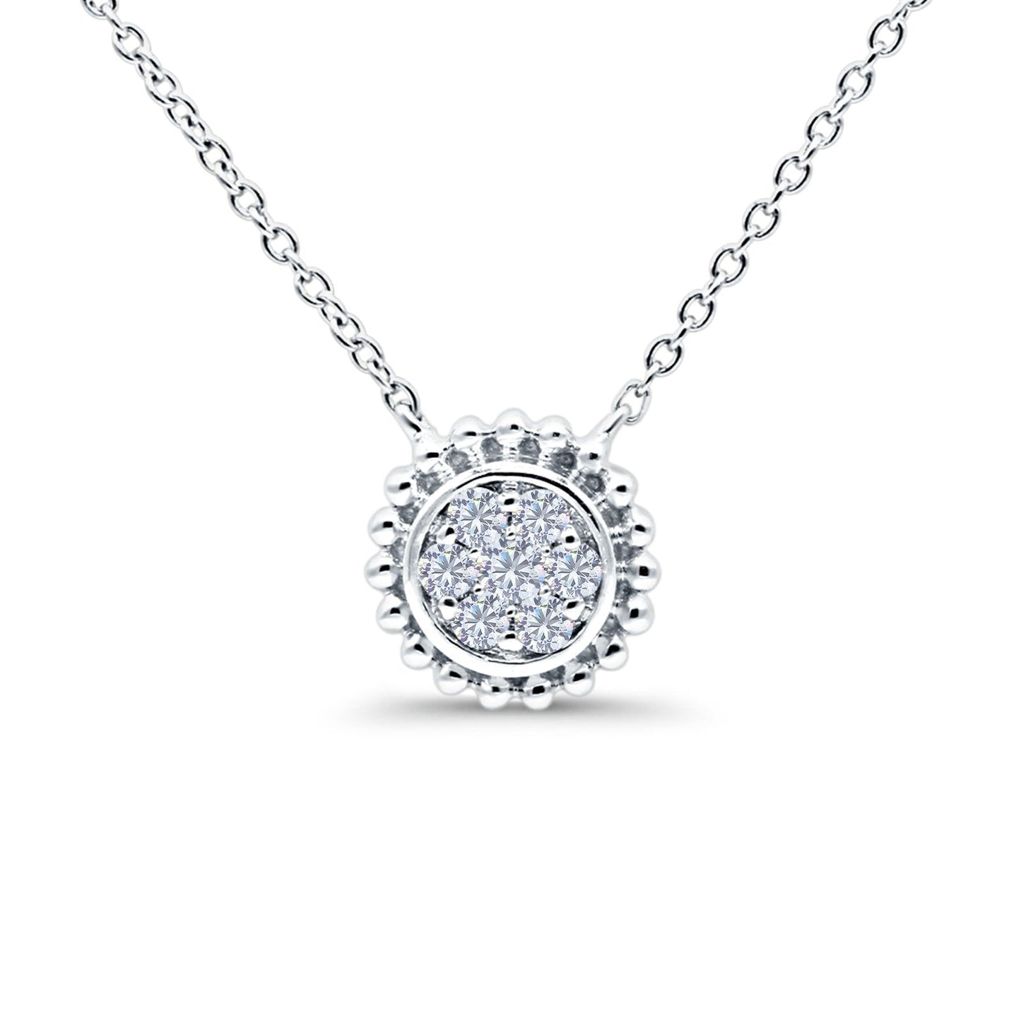 14K White Gold 0.13ct Round Shape Diamond Solitaire Pendant Chain Necklace 18" Long