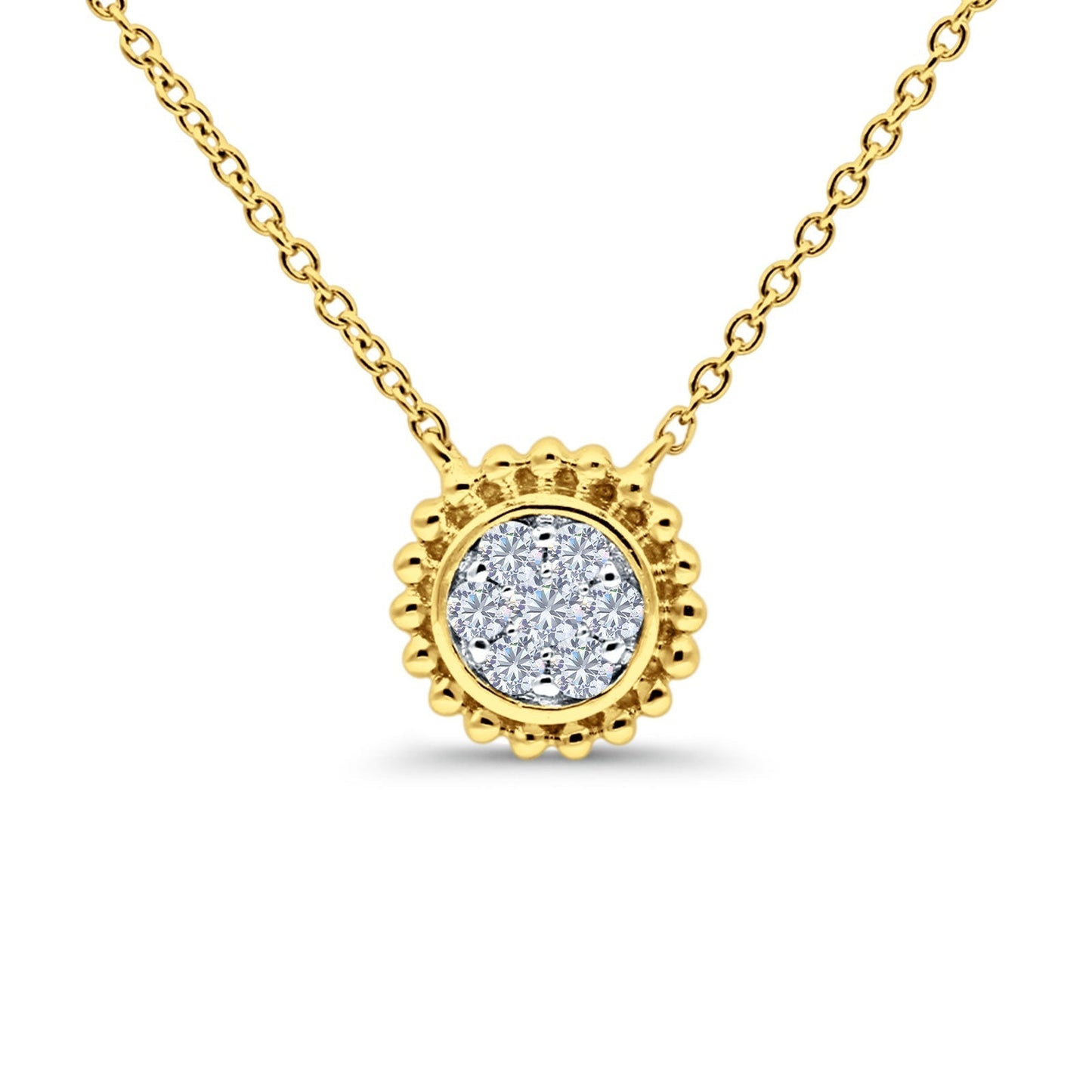 14K Yellow Gold 0.13ct Round Shape Diamond Solitaire Pendant Chain Necklace 18" Long