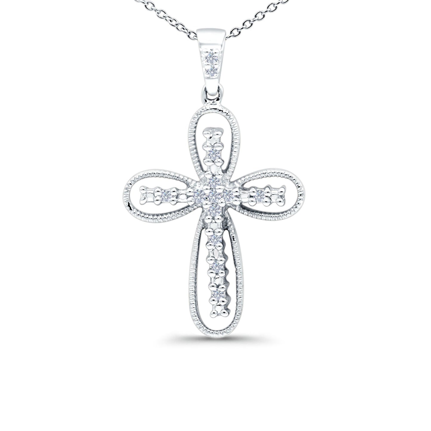 14K White Gold 0.11ct Round Shape Diamond Filigree Star Pendant Chain Necklace 18" Long