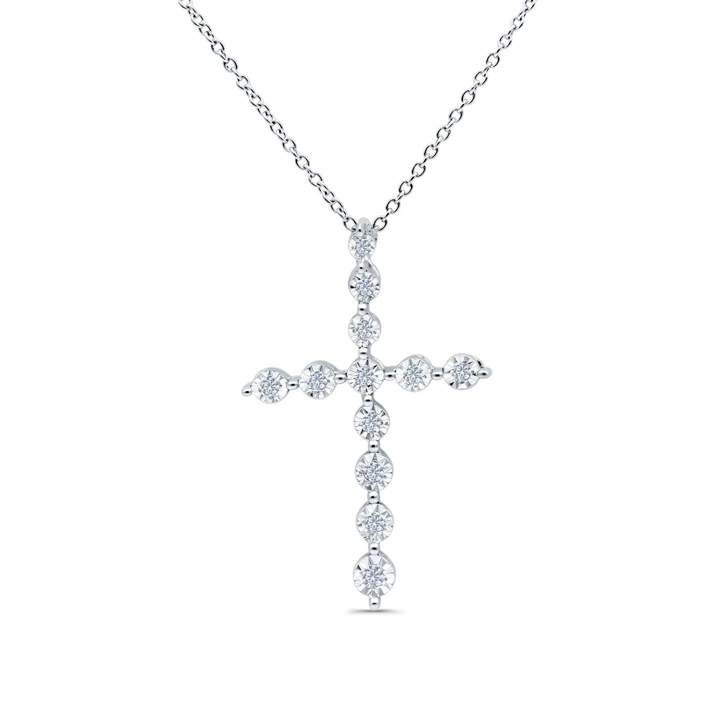 14K White Gold Diamond Cross Pendant Necklace 0.09ct 18 inch Chain