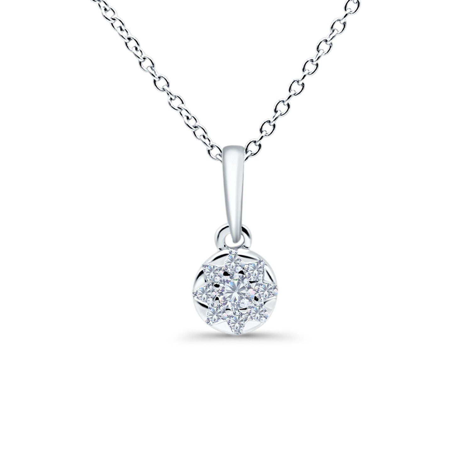 14K White Gold 0.19ct Round Shape Diamond Solitaire Pendant Chain Necklace 18" Long