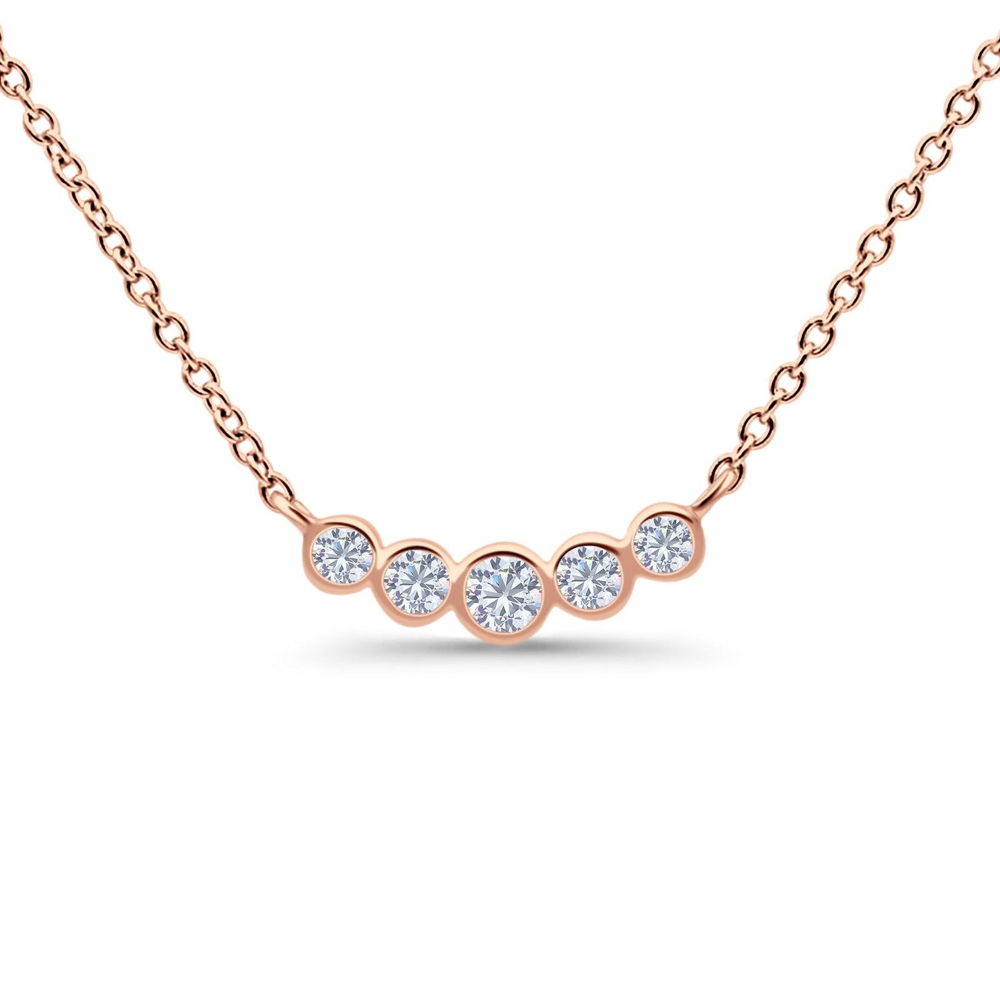 14K Rose Gold 0.21ct Five Diamond Pendant Necklace - 18 Inch Chain