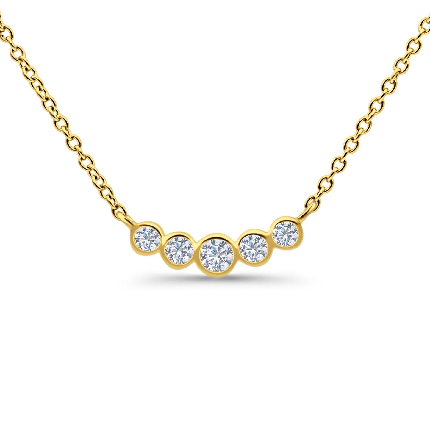 14K Yellow Gold 0.21ct Round Shape Diamond Five Stone Pendant Chain Necklace 18" Long