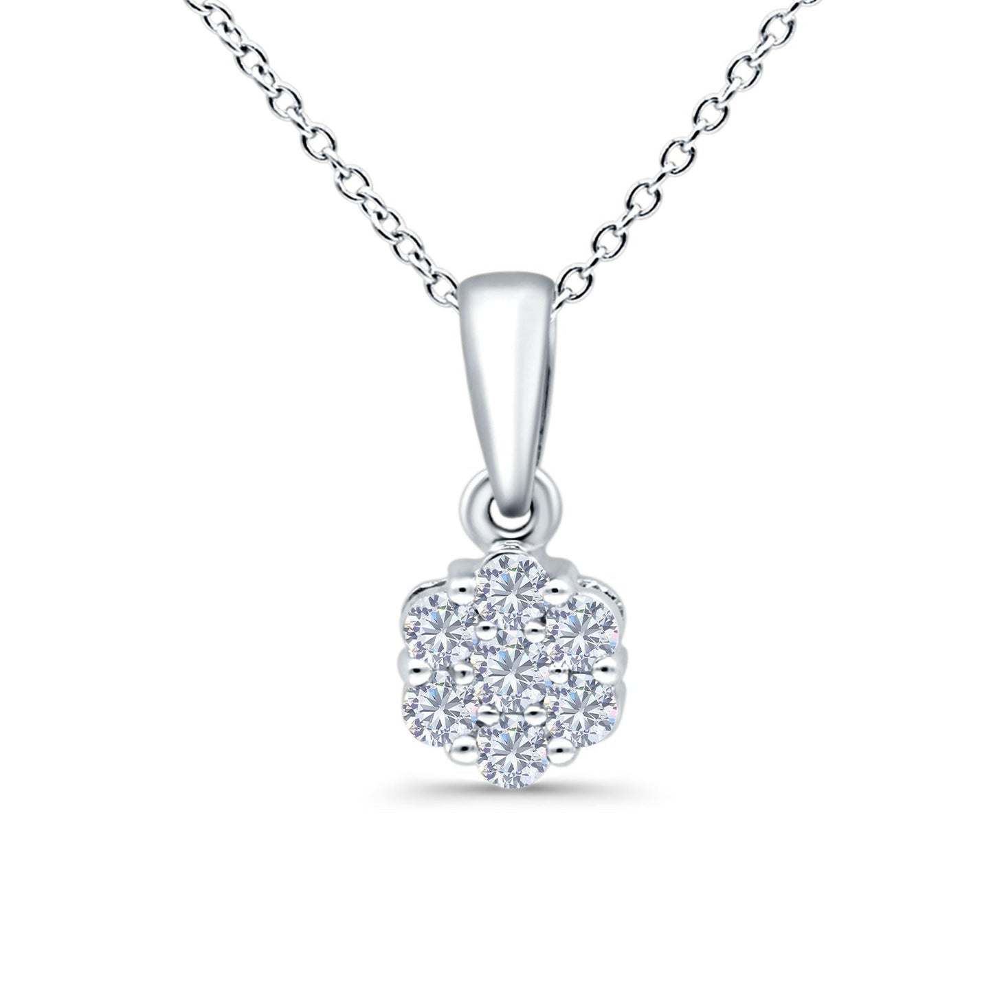 14K White Gold 0.33ct Round Shape Diamond Solitaire Pendant Chain Necklace 18" Long