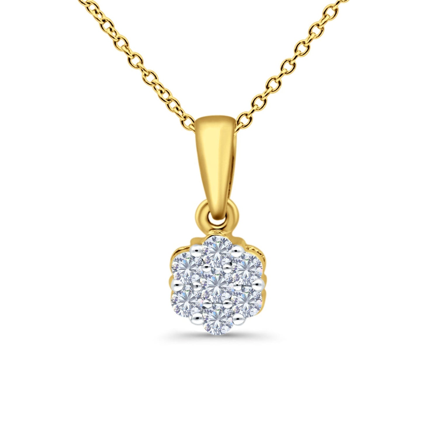 14K Yellow Gold 0.33ct Round Shape Diamond Solitaire Pendant Chain Necklace 18" Long