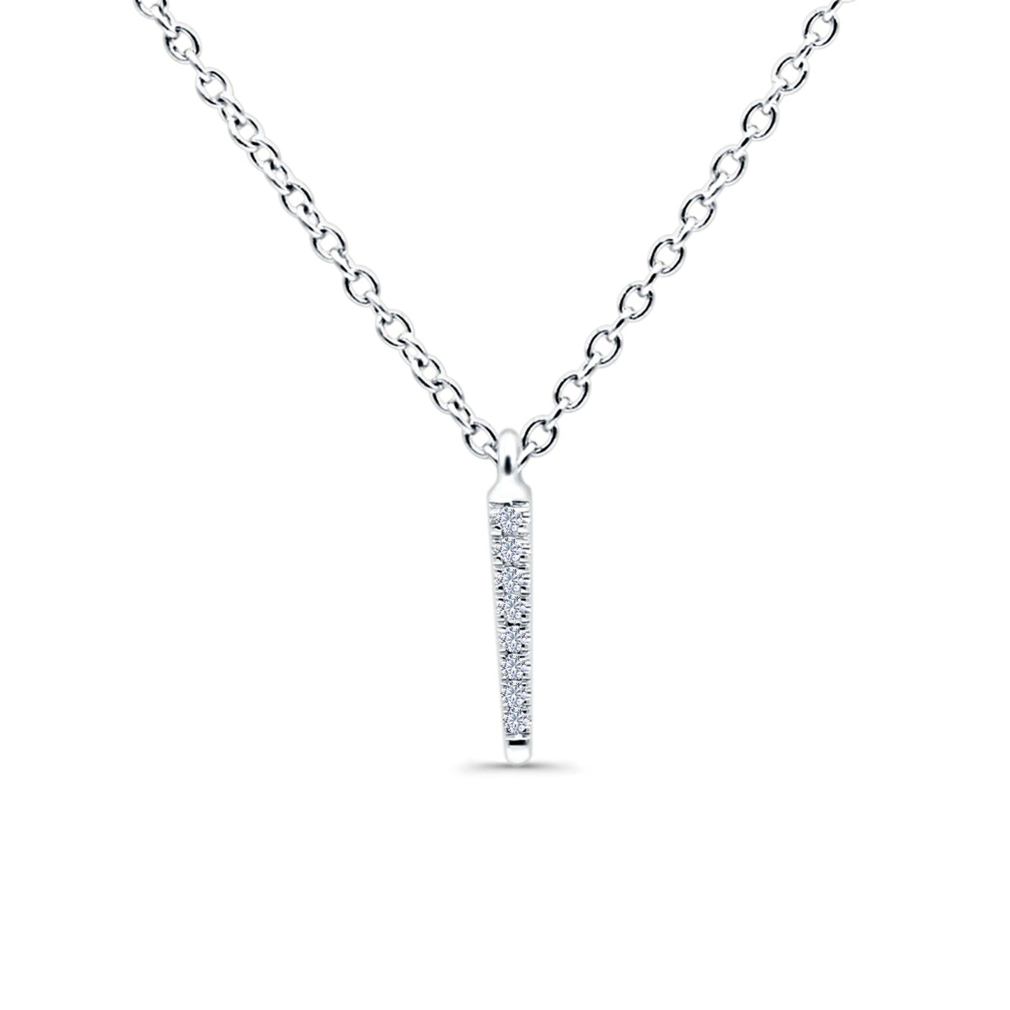 14K White Gold 0.02ct Round Shape Trendy Diamond Vertical Drop Pendant Chain Necklace 18" Long