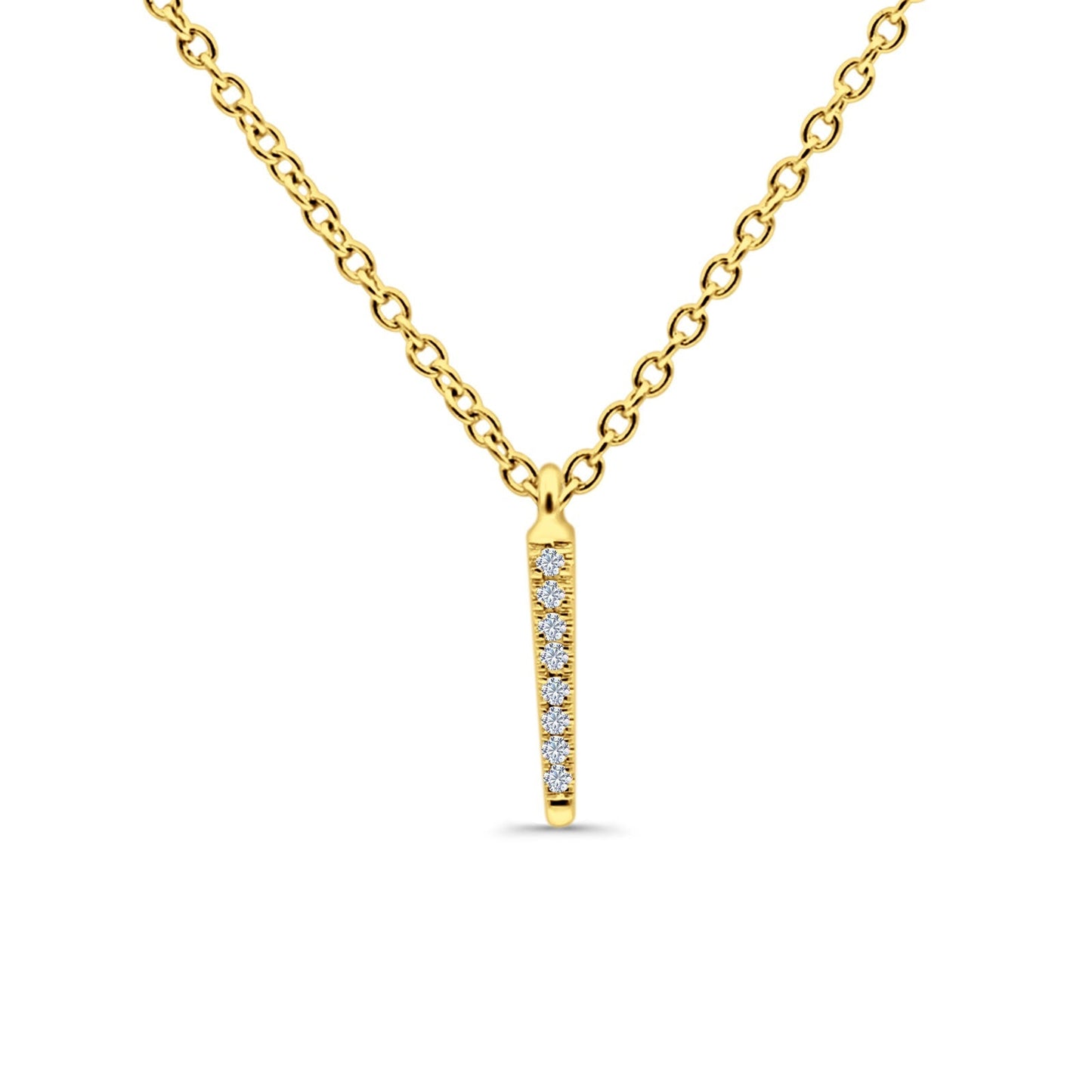 14K Yellow Gold 0.02ct Round Shape Trendy Diamond Vertical Drop Pendant Chain Necklace 18" Long