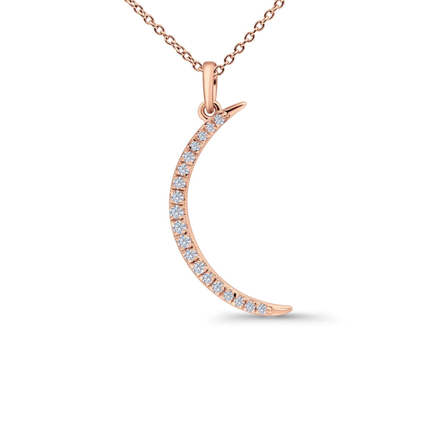 0.15ct Diamond Crescent Moon Pendant Necklace - 14K Rose Gold - 18 Inch Chain