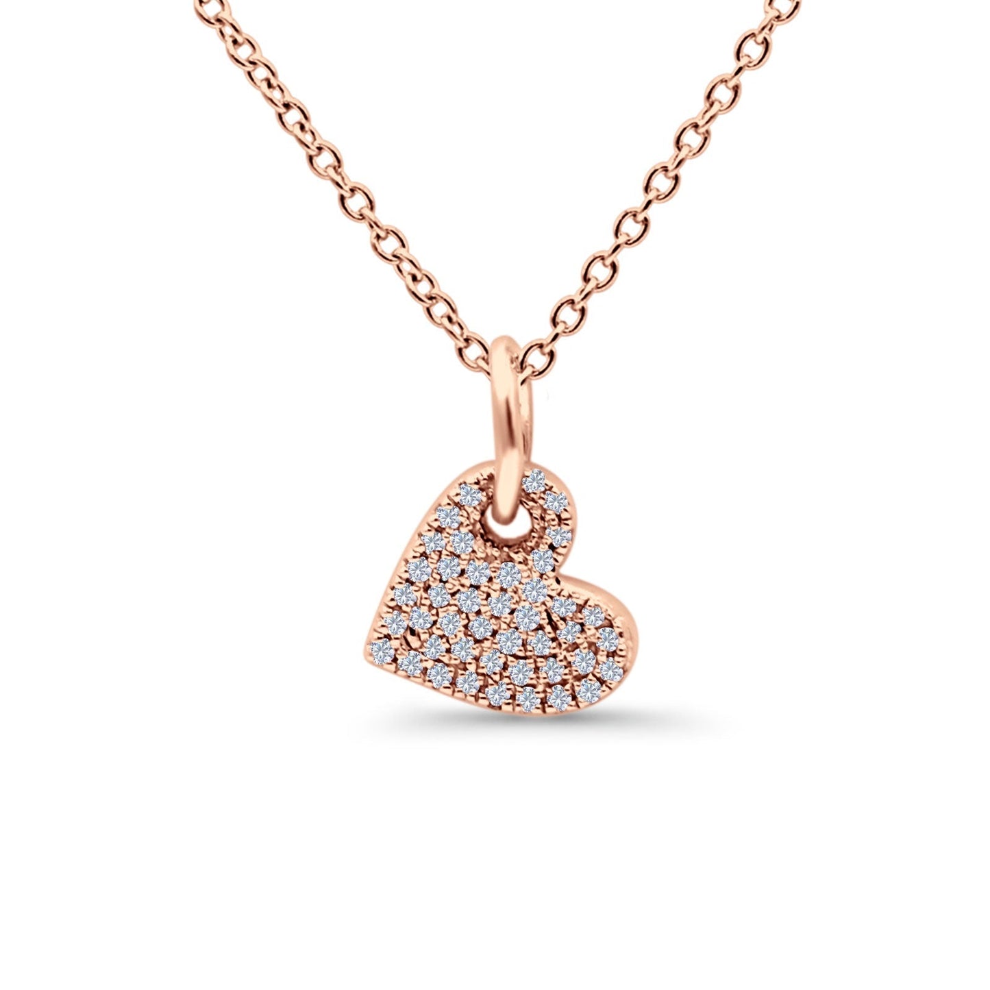 Diamond Heart Pendant Necklace - 14K Rose Gold, 0.07ct, 18 Inch Chain