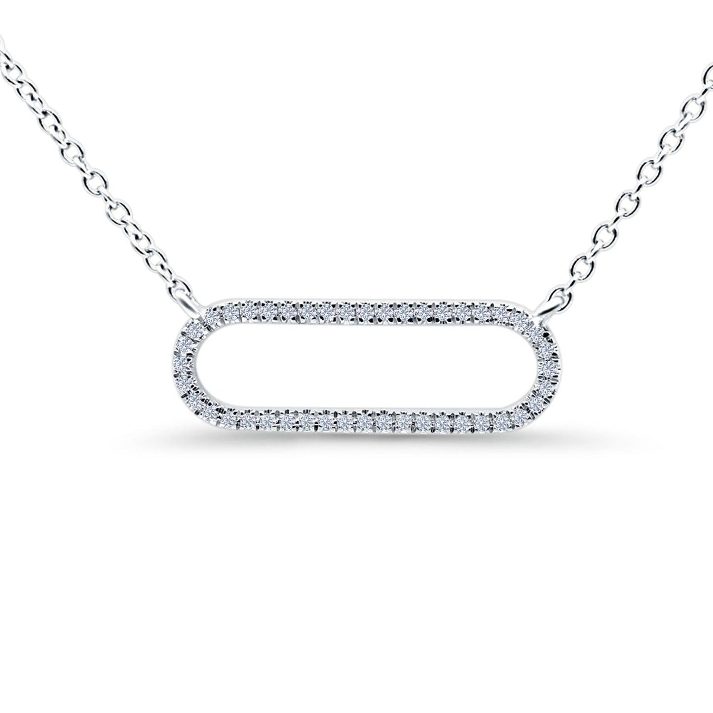 14K White Gold Paperclip Necklace 0.08ct 18 inch Long