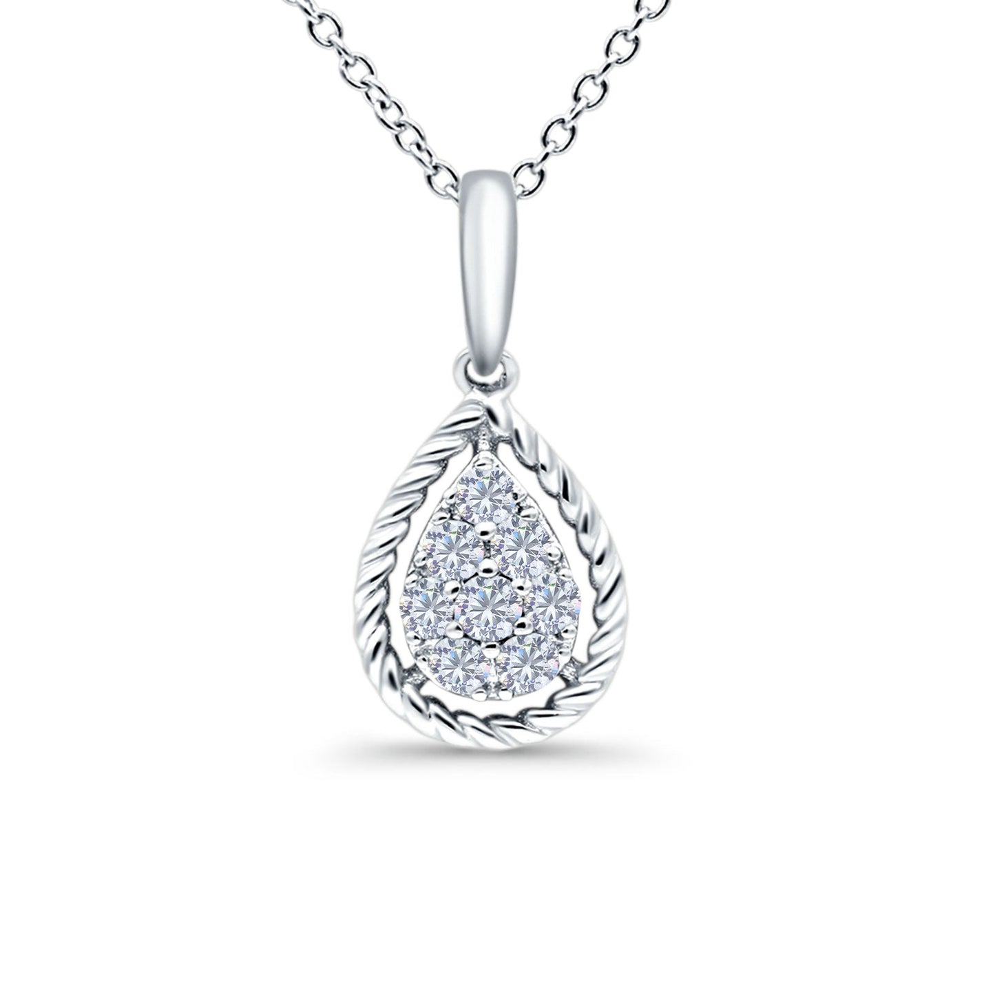 14K White Gold 0.22ct Round Shape Diamond Pendant Chain Necklace 18" Long