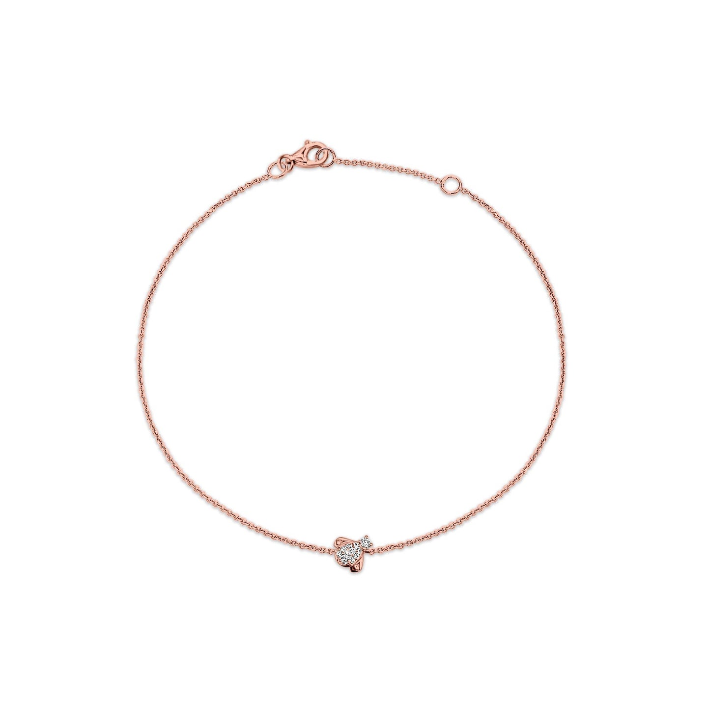 14K Rose Gold 0.084ct Round Dainty Fly Bracelet Solid 7mm G SI Natural Diamond Engagement Wedding Bracelets