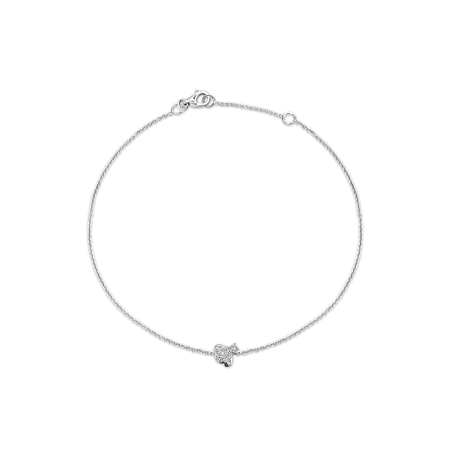 14K White Gold 0.084ct Round Dainty Fly Bracelet Solid 7mm G SI Natural Diamond Engagement Wedding Bracelets