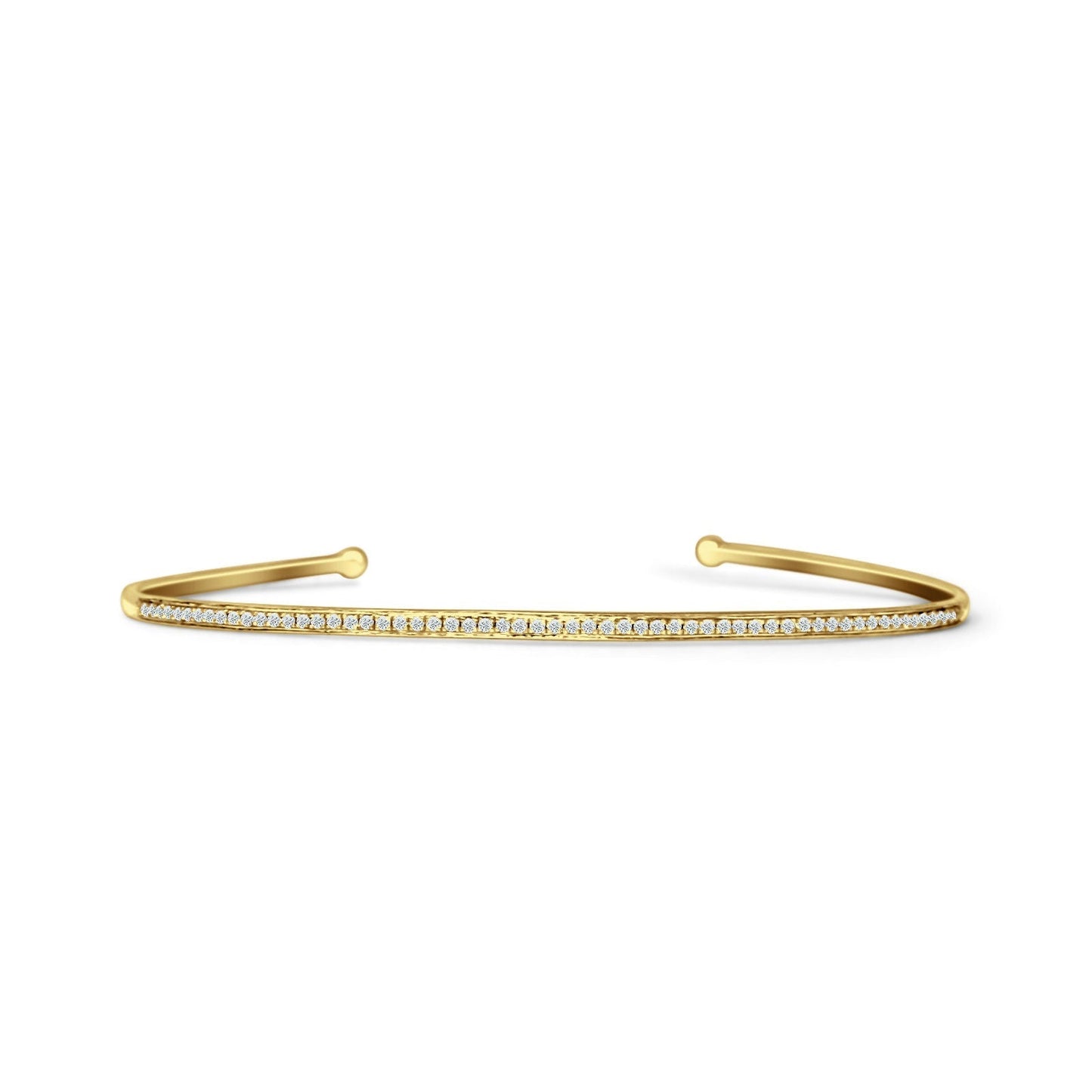 14K Yellow Gold 7 Inch Open Bangle Round Natural Diamond Cuff Bracelet Wholesale