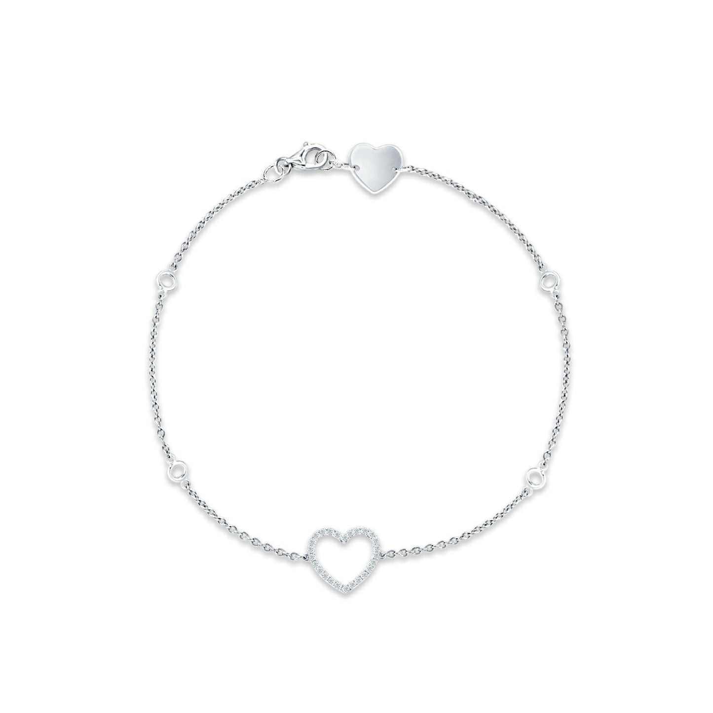 14K White Gold 7InchOpen Heart Bracelet Round Natural Diamond Wholesale