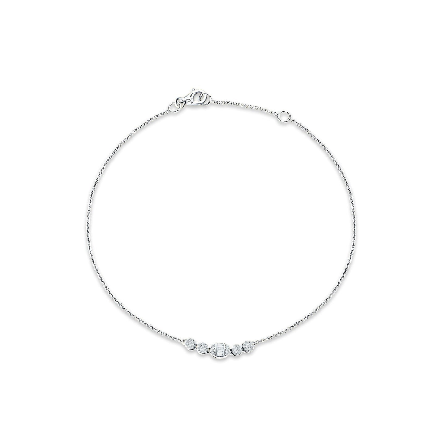 14K White Gold 7Inches Link Chain Five Circle Bracelet Round & Baguette Diamond Wholesale