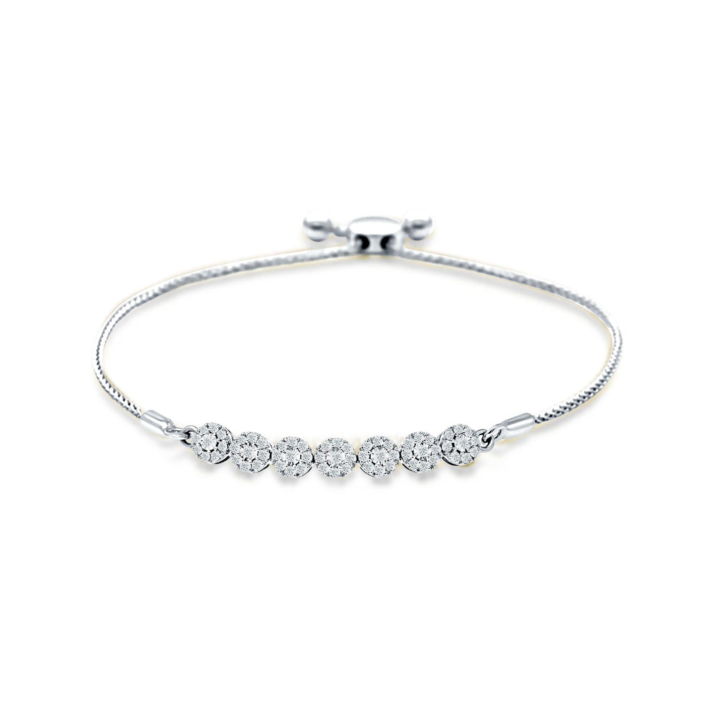 14K White Gold 9" Twist Rope Chain Round Natural Diamond Adjustable Bracelet Wholesale