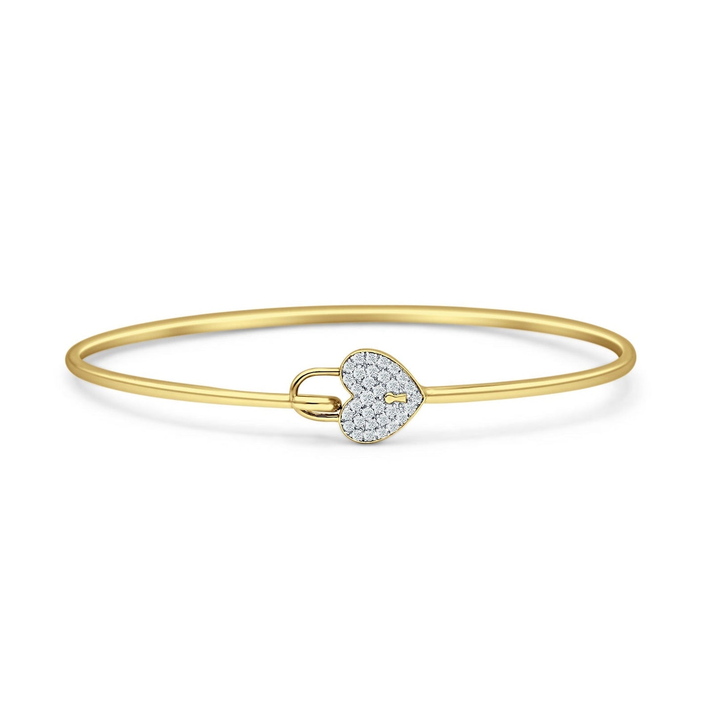 14K Yellow Gold 2.09mm Heart Lock Bangle Bracelet Round Natural Diamond Wholesale