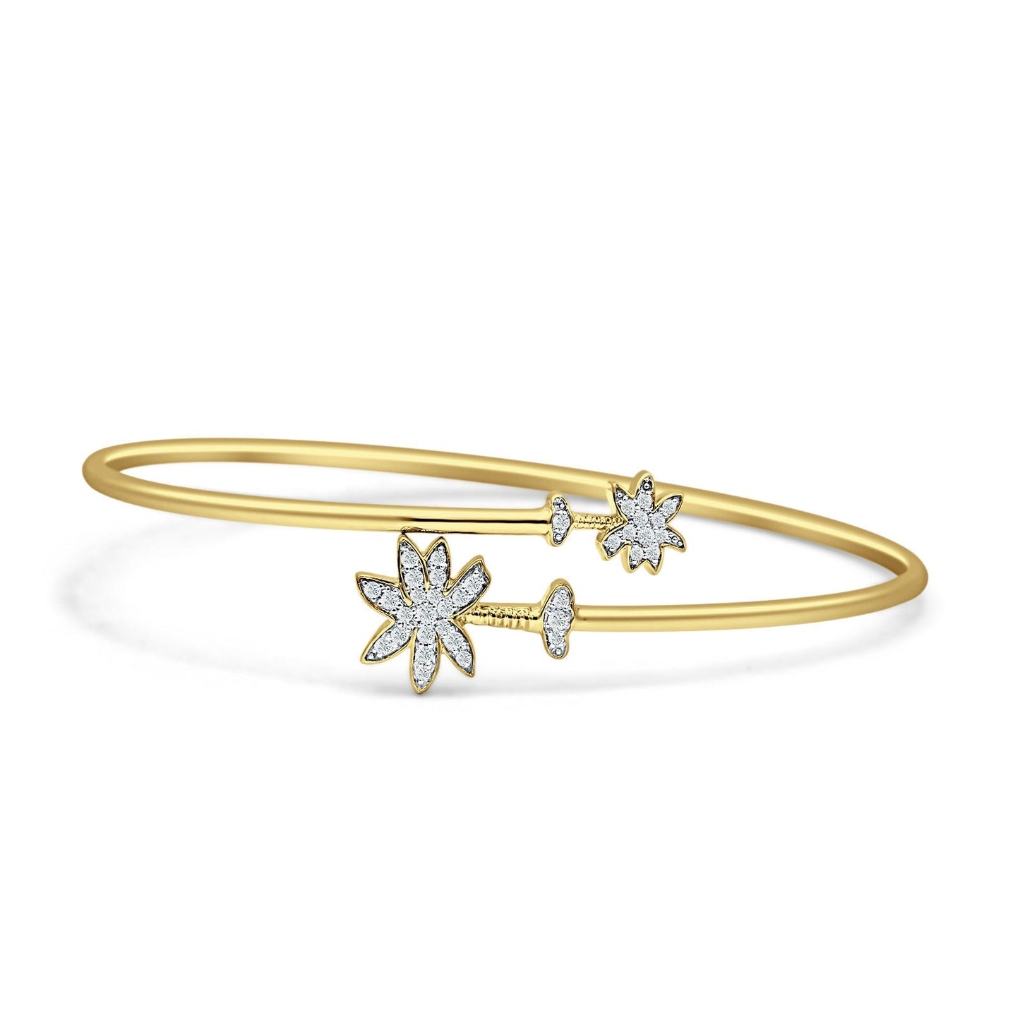 14K Yellow Gold 2.2mm Palm Tree Bangle Bracelet Round Natural Diamond Wholesale