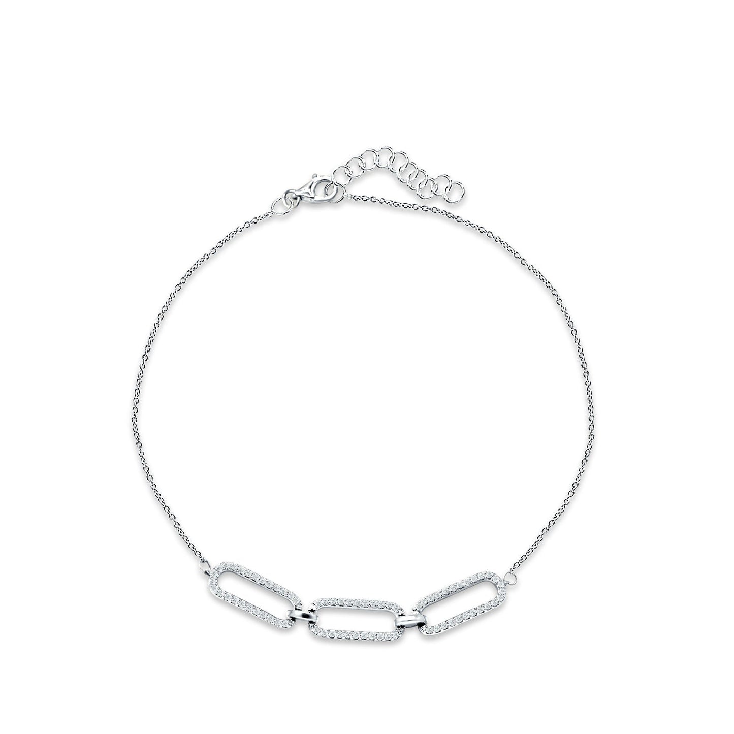 14K White Gold 7-9 Inches Paperclip Link Chain Bracelet Round Natural Diamond Wholesale