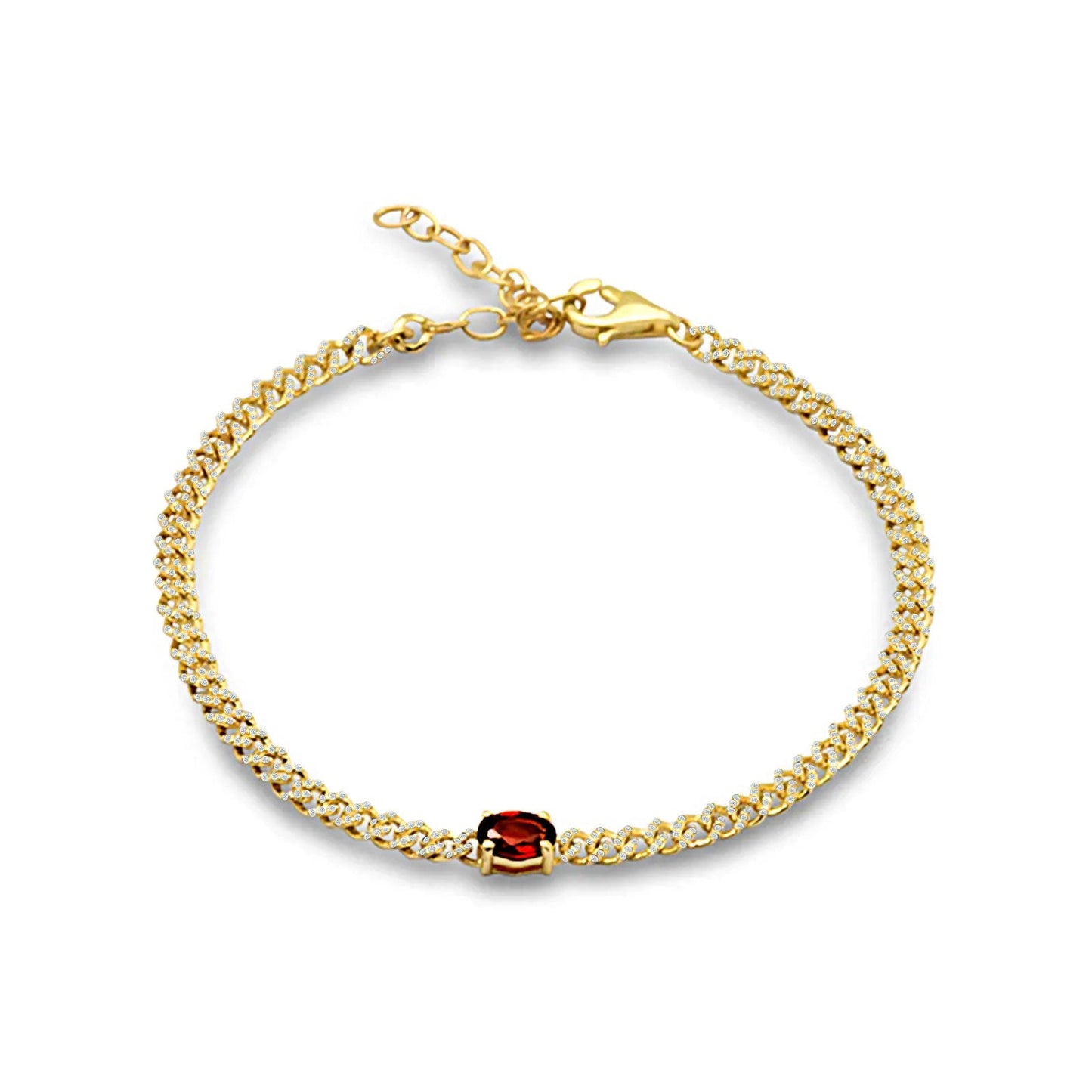 14K Yellow Gold Oval Garnet 4mm Link Chain Bracelet Natural Diamond Wholesale