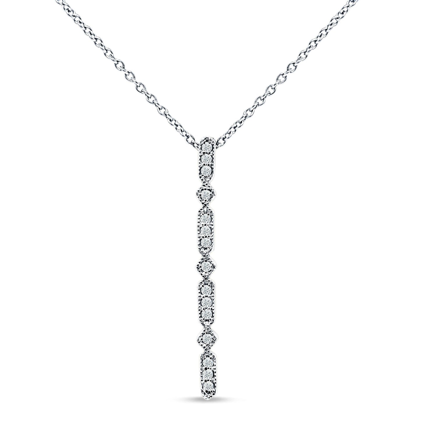 14K White Gold 0.08ct Diamond Drop Vertical Bar Pendant Chain Necklace 18" Long Wholesale