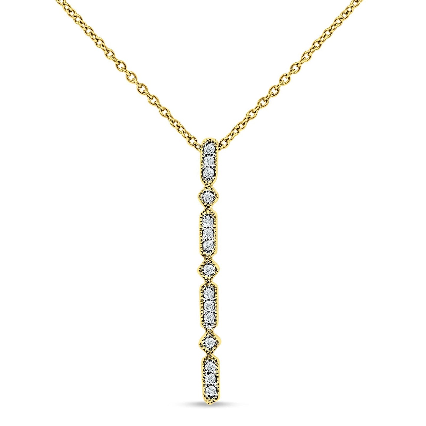 14K Yellow Gold 0.08ct Diamond Drop Vertical Bar Pendant Chain Necklace 18" Long Wholesale