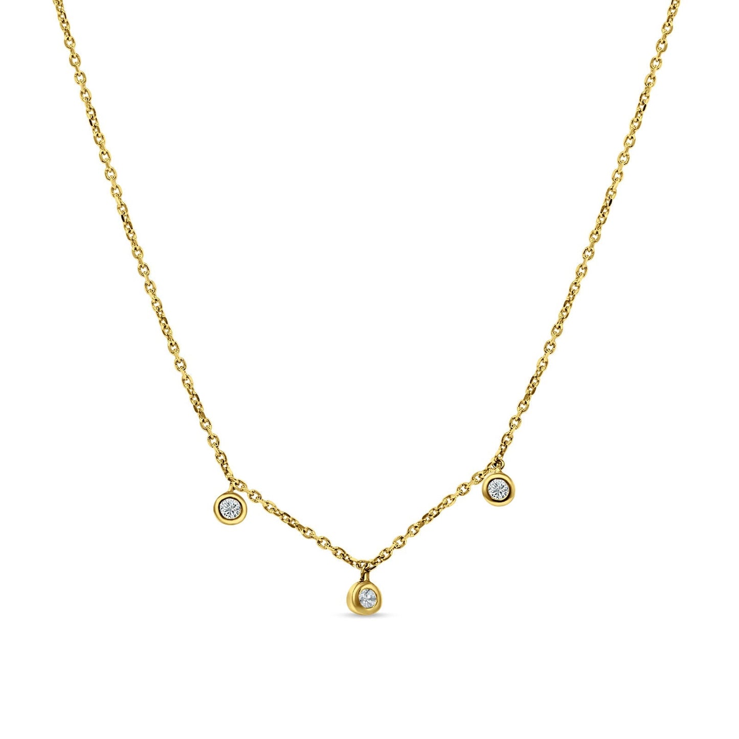 14K Yellow Gold 0.07ct Diamond Bezel Pendant Necklace 18" Long Wholesale