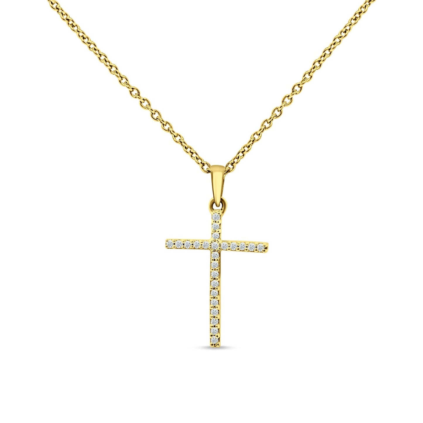 14K Yellow Gold 0.05ct Diamond Cross Pendant Necklace 18" Long Wholesale