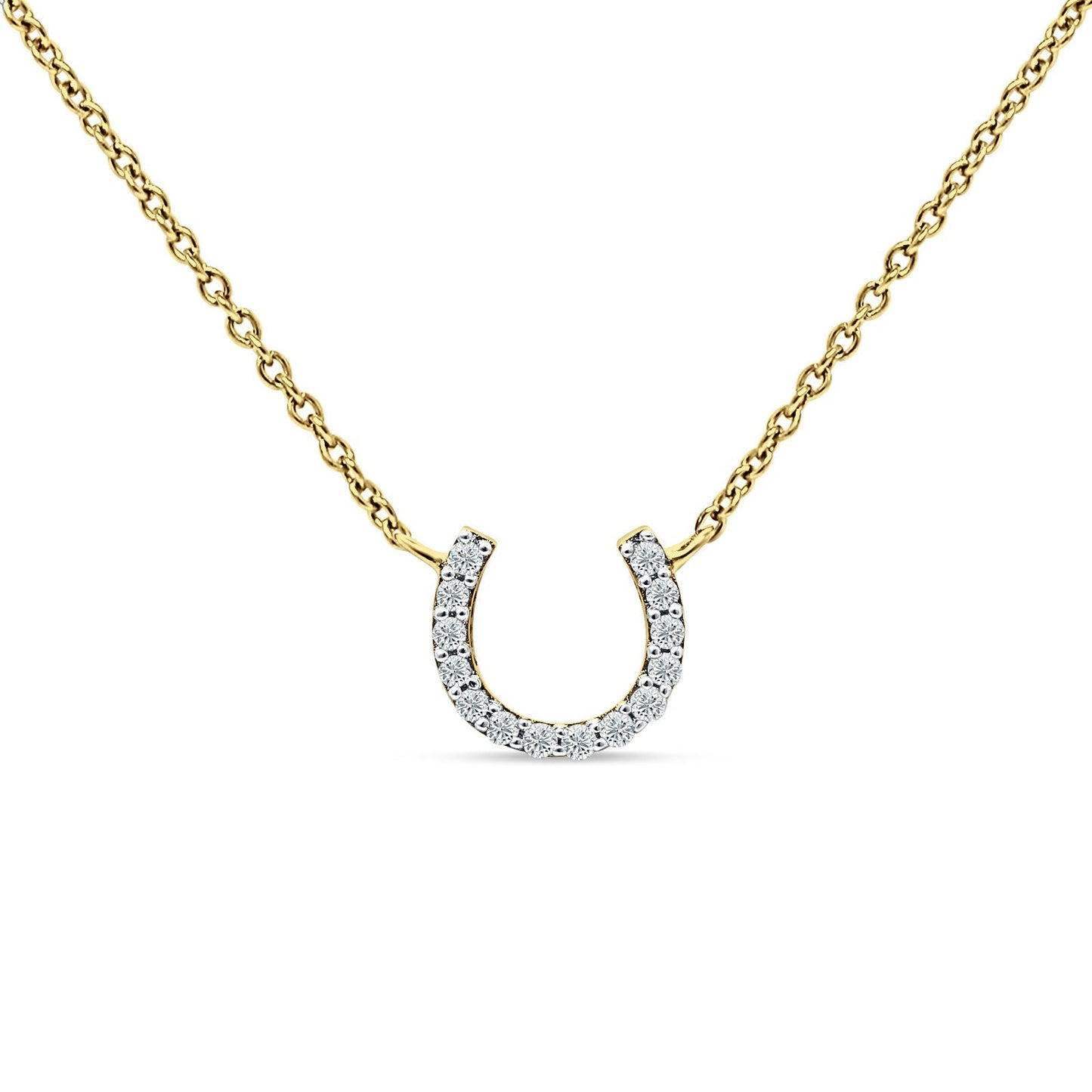 14K Yellow Gold 0.06ct Diamond Horseshoe Necklace 18 inch Long Wholesale