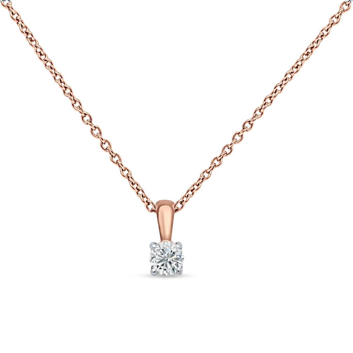 14K Rose Gold 0.15ct Diamond Solitaire Pendant Necklace 18" Long Wholesale