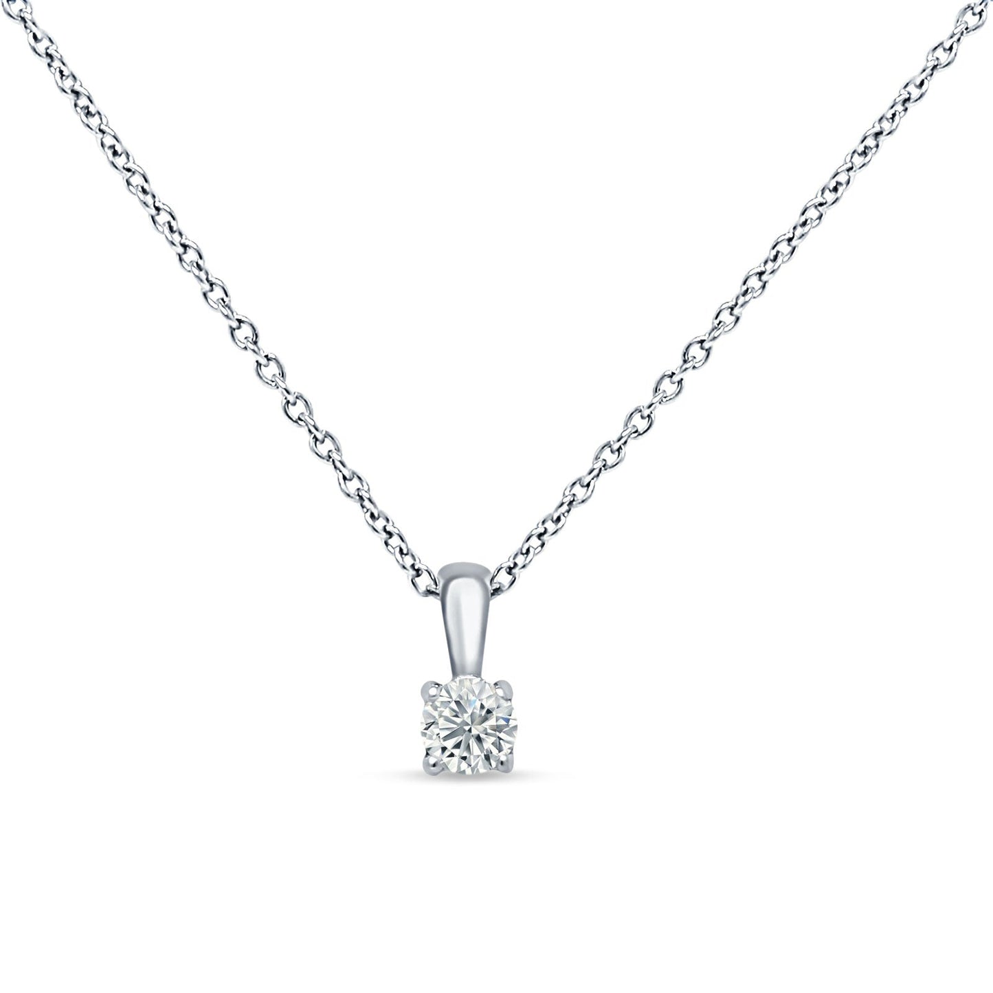 14K White Gold 0.15ct Diamond Solitaire Pendant Necklace 18" Long Wholesale