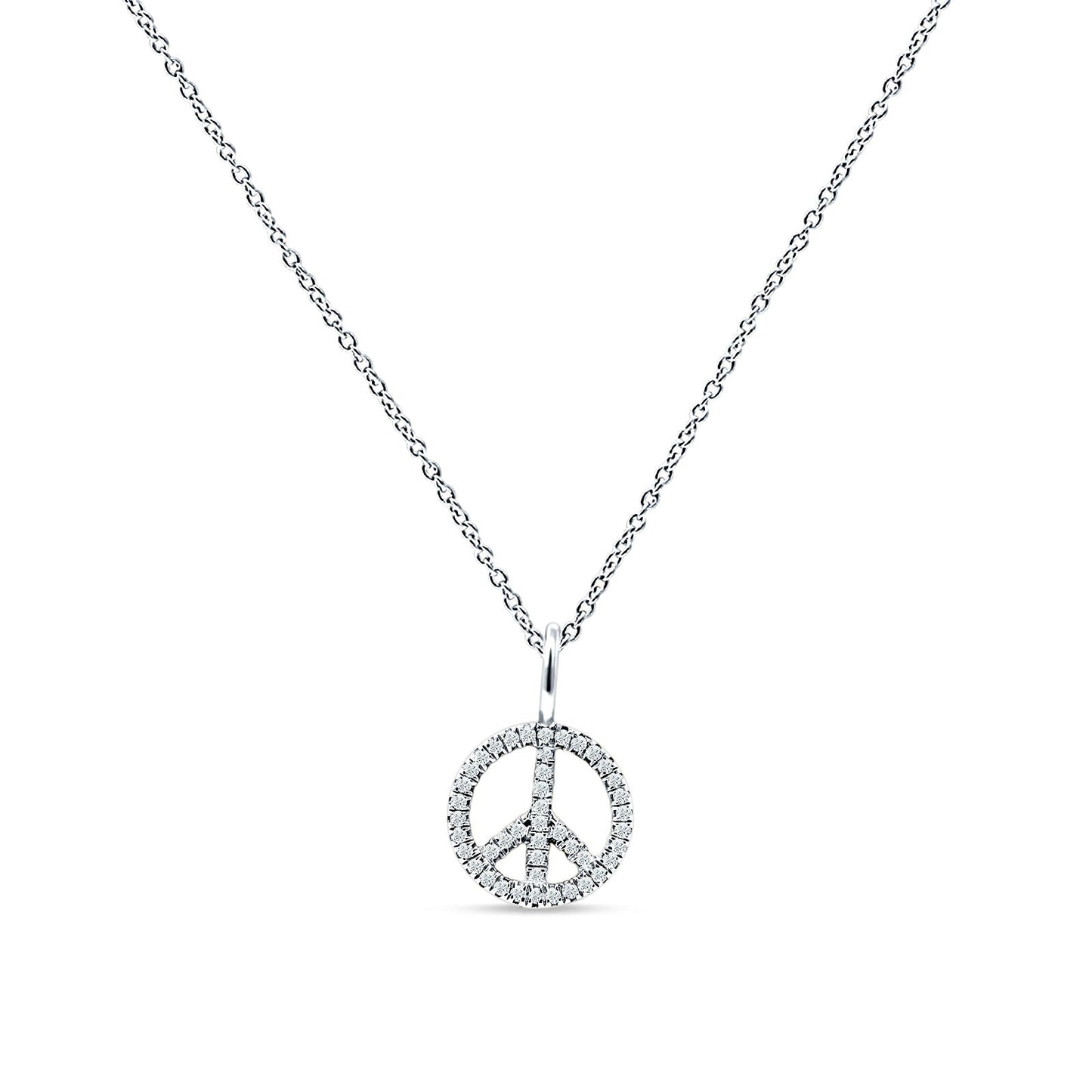 Peace Sign Necklace Diamond Pendant 14K White Gold 0.08ct Wholesale