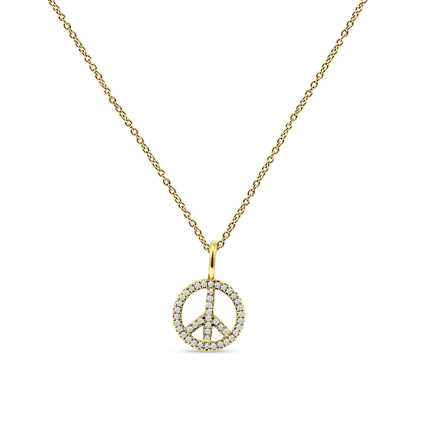 Peace Sign Necklace Diamond Pendant 14K Yellow Gold 0.08ct Wholesale