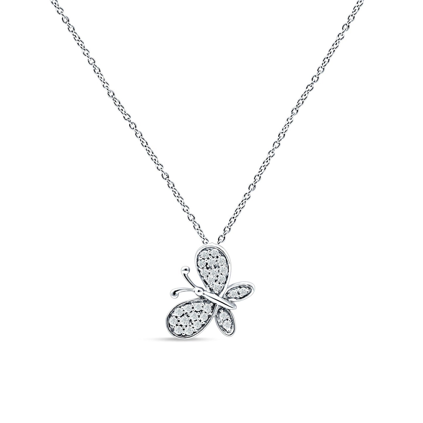 Butterfly Necklace Diamond Pendant 14K White Gold 0.13ct Wholesale