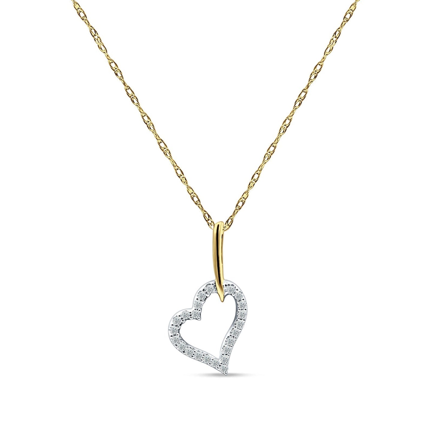 Diamond Heart Pendant Necklace 14K Two Tone Gold 0.10ct Wholesale