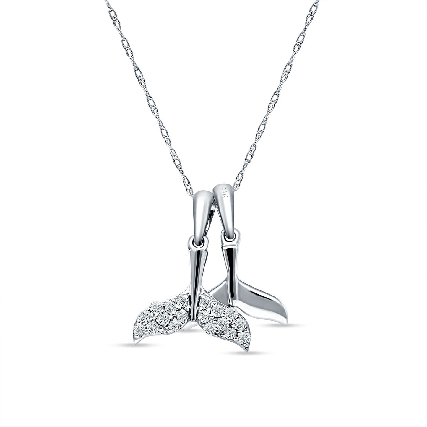 Whale Tail Necklace 14k White Gold 0.15ct diamond 18 Inch Long Wholesale