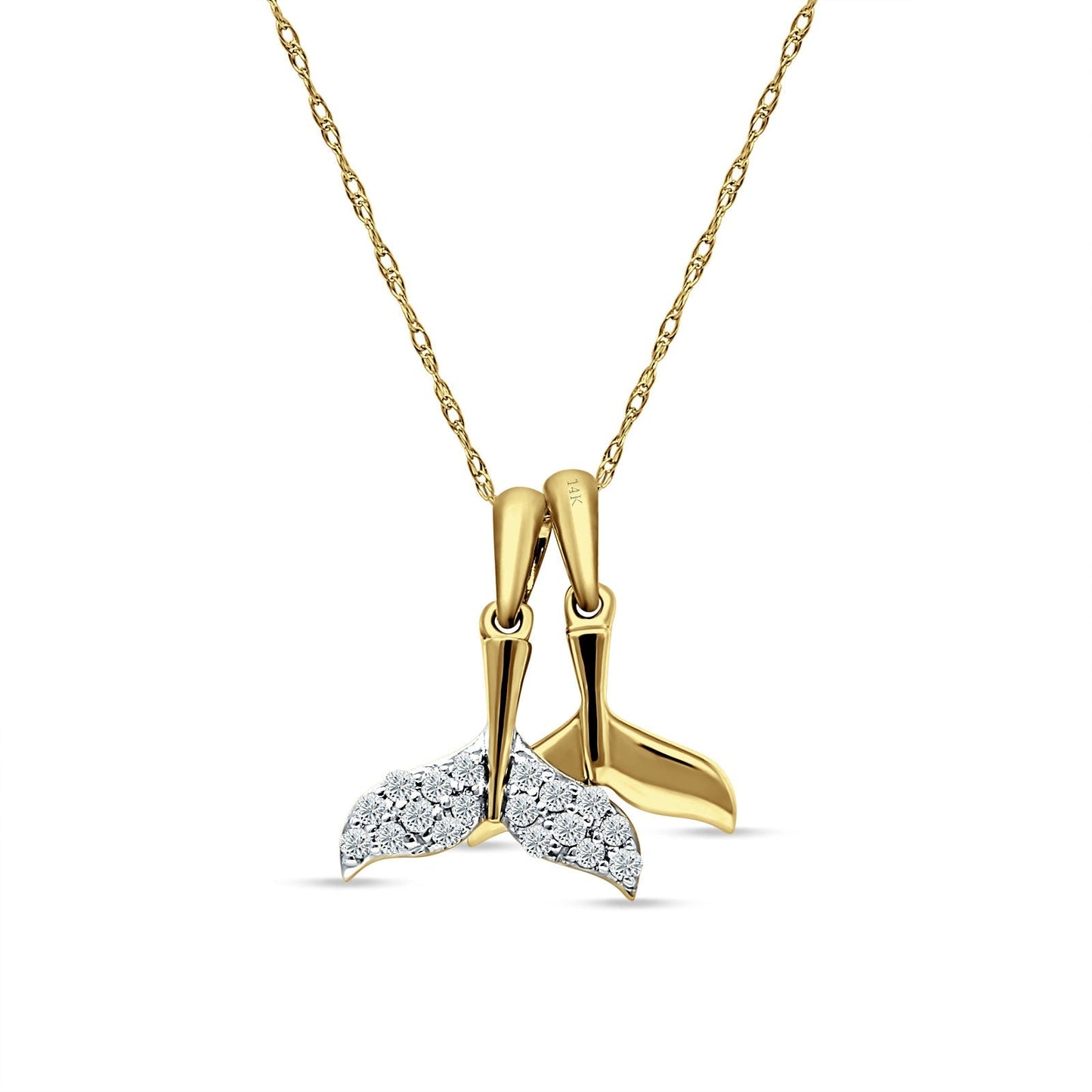 Whale Tail Necklace 14k Yellow Gold 0.15ct diamond 18 Inch Long Wholesale