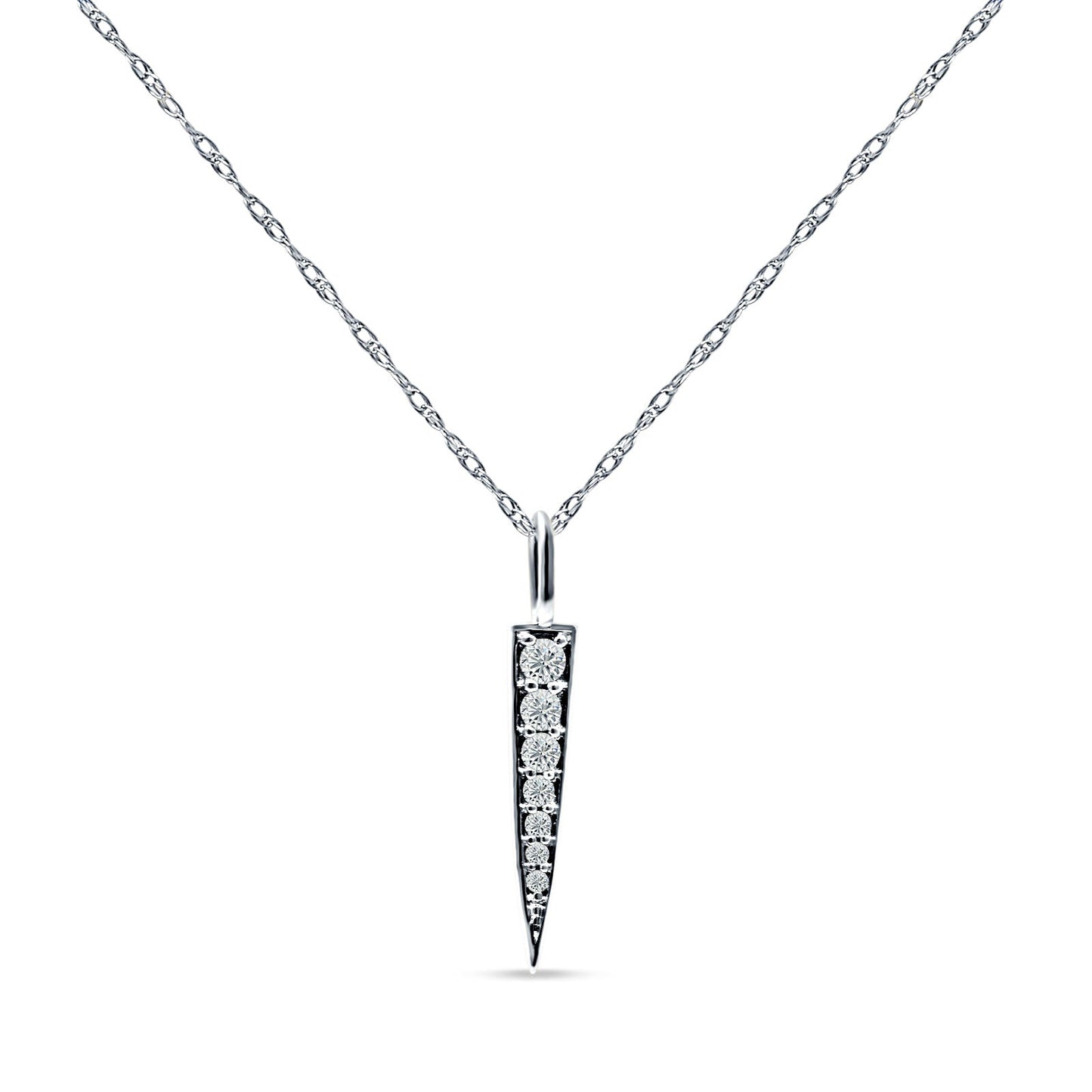 Dagger Necklace 14k White Gold 0.11ct Diamond 18 Inch Long Wholesale