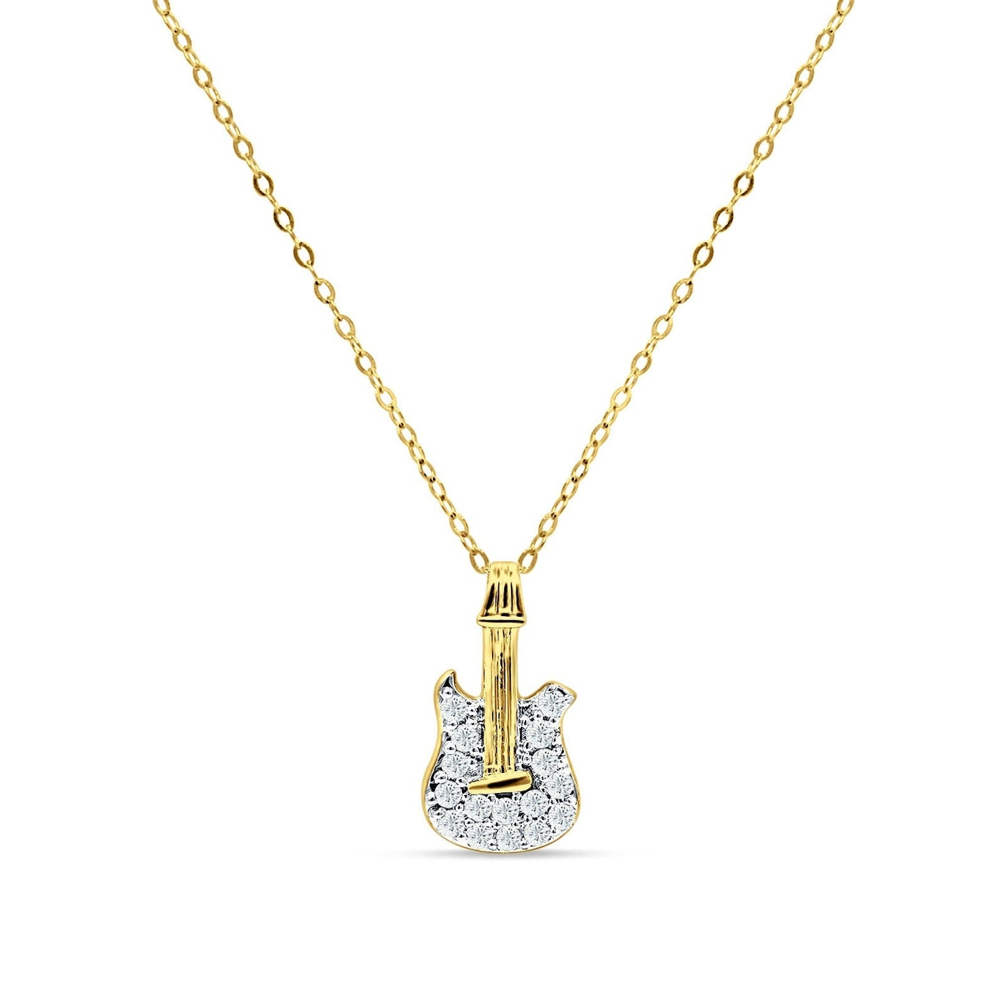 Diamond Guitar Necklace 14K Yellow Gold 0.16ct Wholesale