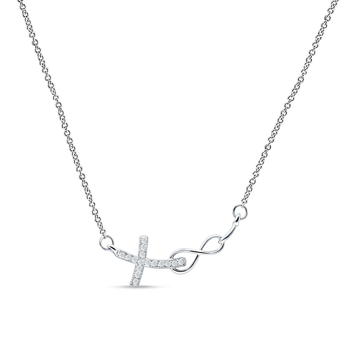 Cross Pendant Diamond Infinity Necklace 14K White Gold 0.05ct Wholesale