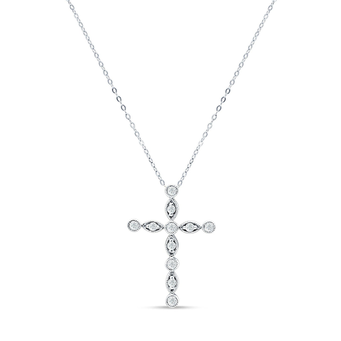 Diamond Cross Pendant Necklace 14K White Gold 0.26ct Wholesale