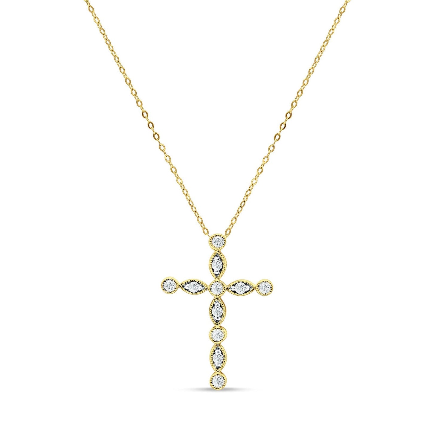 Diamond Cross Pendant Necklace 14K Yellow Gold 0.26ct Wholesale