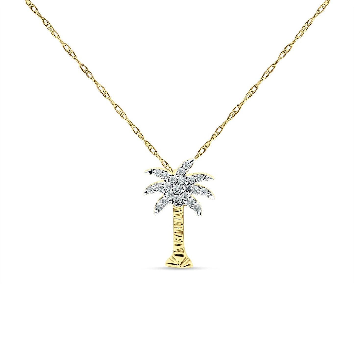 Diamond Palm Tree Necklace 14K Yellow Gold 0.11ct  Wholesale