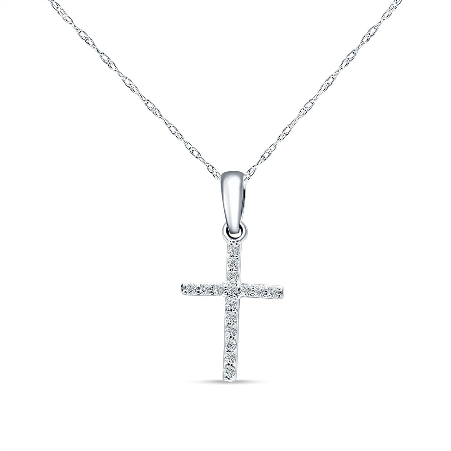 14K White Gold 0.10ct Cross Diamond Pendant Chain Necklace 18" Long Wholesale