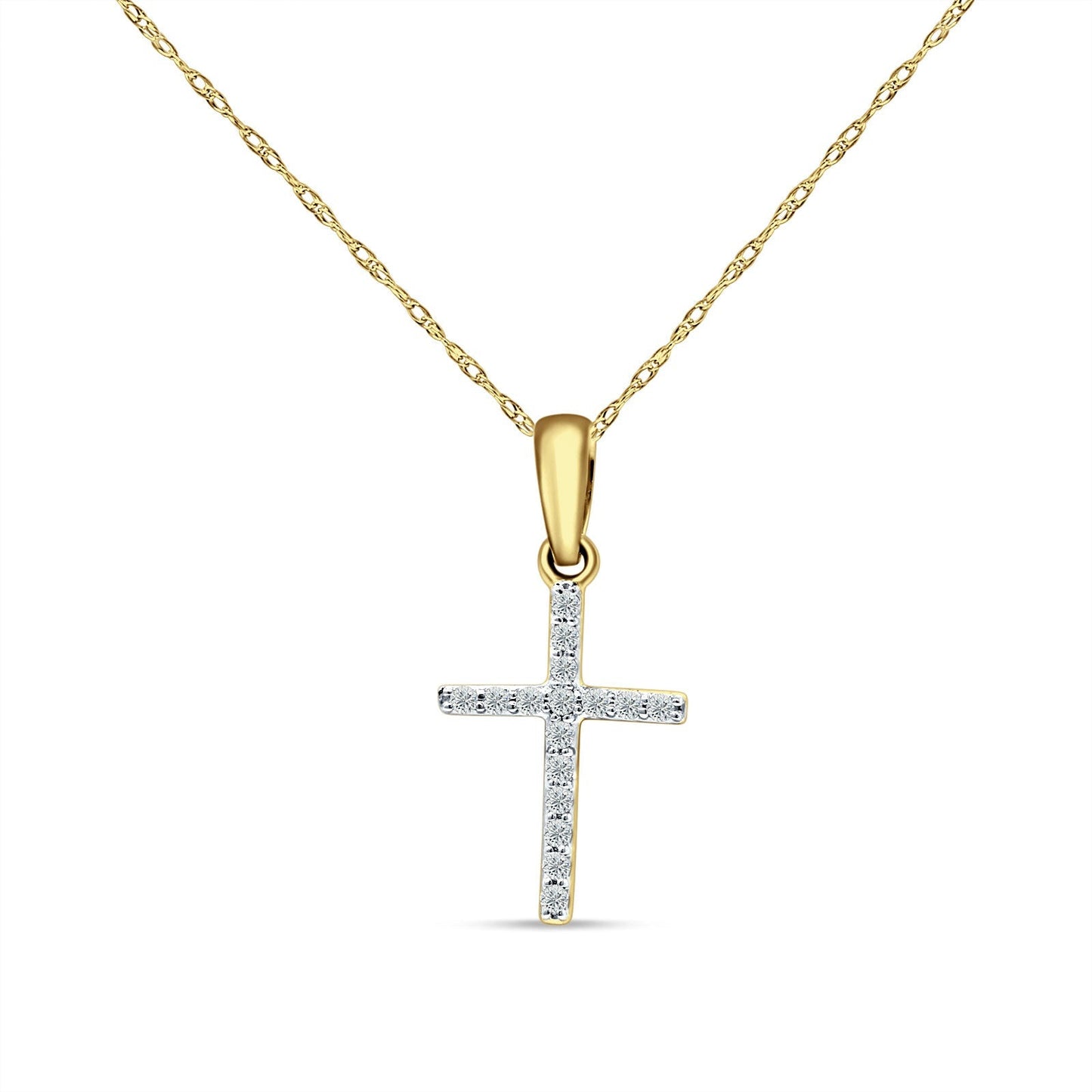 14K Yellow Gold 0.10ct Cross Diamond Pendant Chain Necklace 18" Long Wholesale