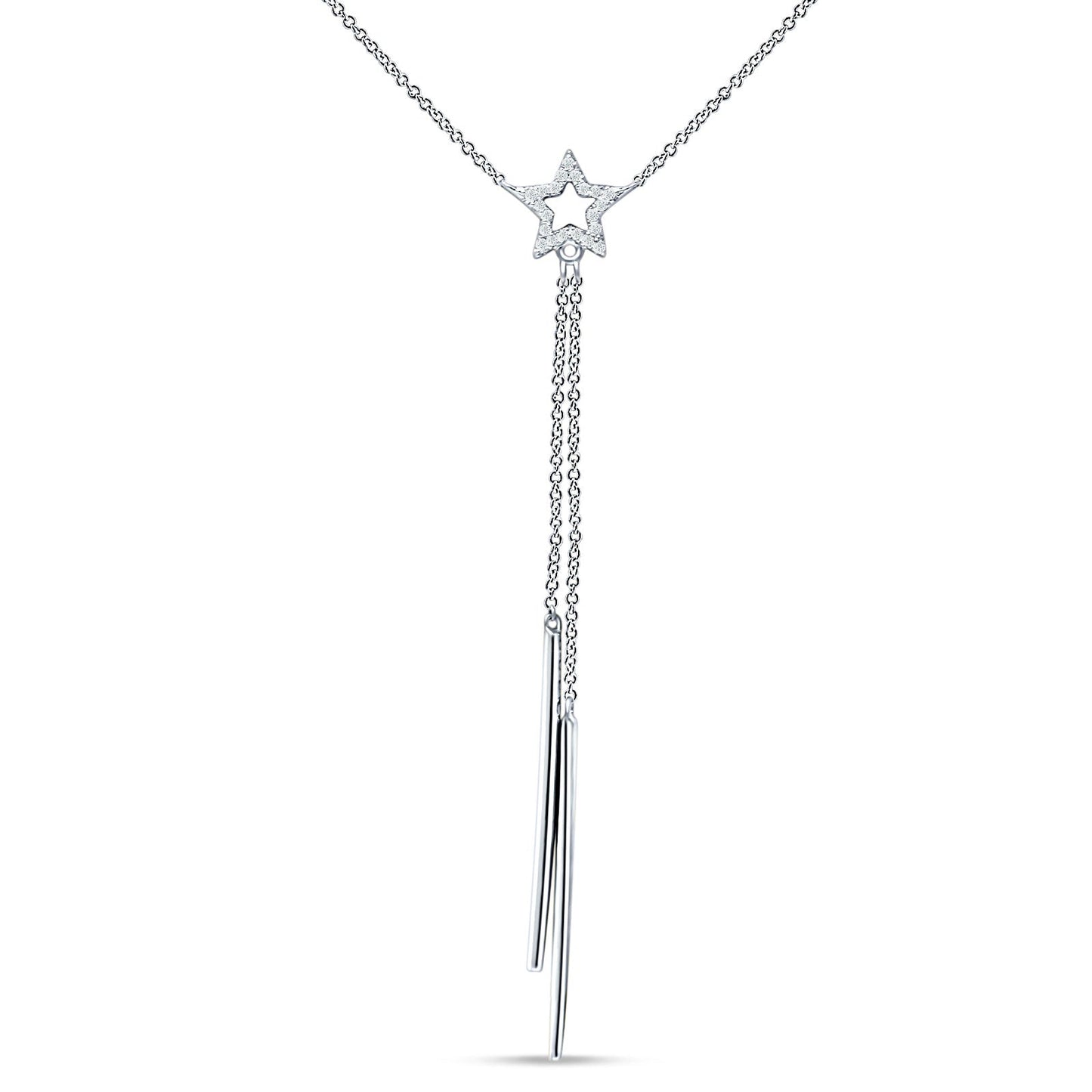 Dangling Diamond Line Star Necklace 14K White Gold 0.05ct Wholesale