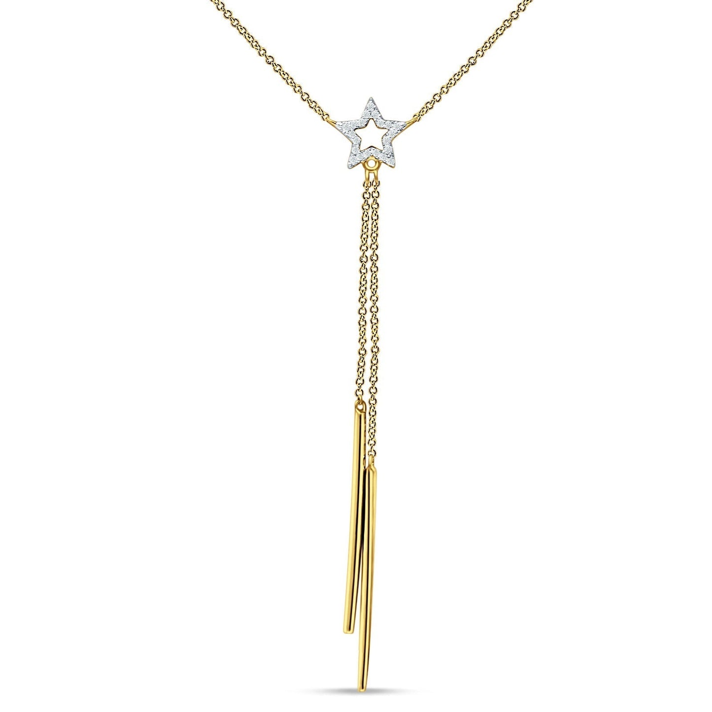 Dangling Diamond Line Star Necklace 14K Yellow Gold 0.05ct Wholesale