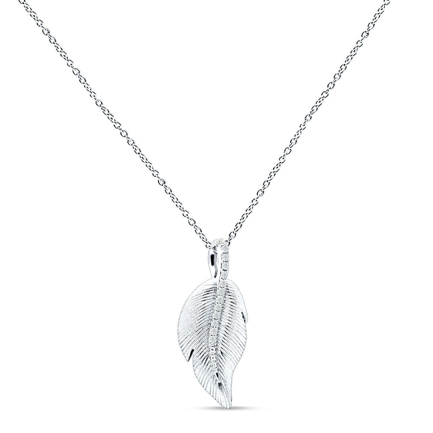 Leaf Necklace Diamond Pendant 14K White Gold 0.06ct Wholesale