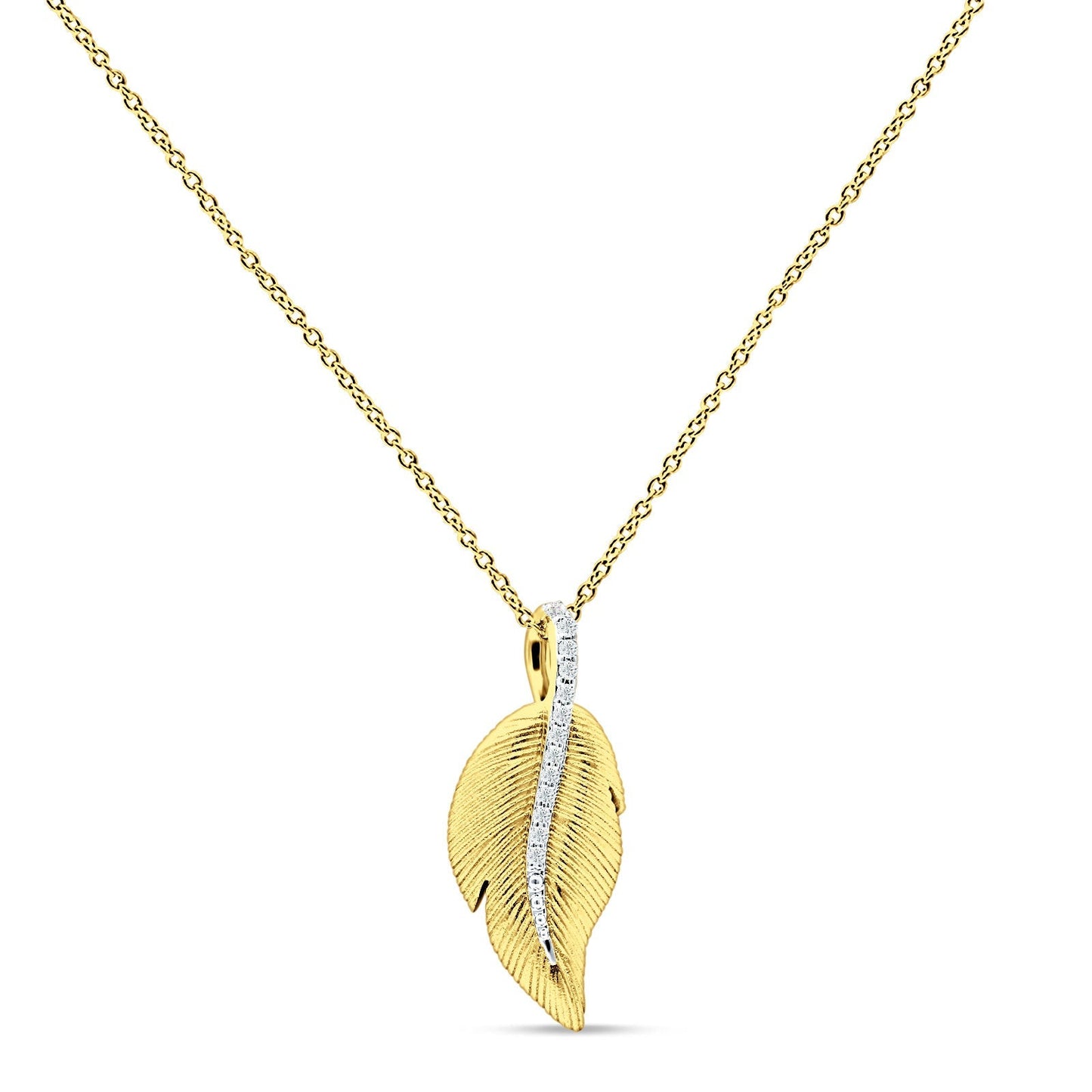 Leaf Necklace Diamond Pendant 14K Yellow Gold 0.06ct Wholesale